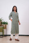 Royal blue and green pintex cotton kurti