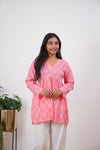 Peach peplum cotton full sleeve short kurti
