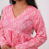 Peach peplum cotton full sleeve short kurti