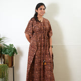 Deep maroon cotton hand block kaftan