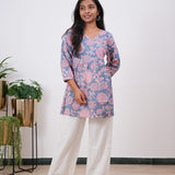 Powder blue angrakha cotton short kurti