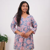 Powder blue angrakha cotton short kurti