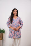 Powder blue angrakha cotton short kurti