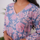 Powder blue angrakha cotton short kurti
