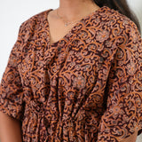 Deep maroon cotton hand block kaftan