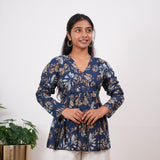 Midnight blue full sleeve cotton short kurti