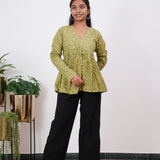 Lime green full sleeve cotton short kurti