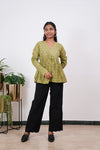 Lime green full sleeve cotton short kurti