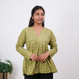 Lime green full sleeve cotton short kurti
