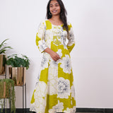 Lime green anarkali cotton kurti