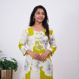 Lime green anarkali cotton kurti