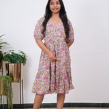 Baby pink V neck cotton dress