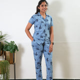 Azure knitted cotton night suit