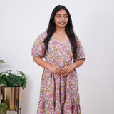 Baby pink V neck cotton dress