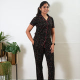 Black and pink knitted cotton night suit