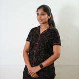 Black and pink knitted cotton night suit