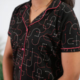 Black and pink knitted cotton night suit