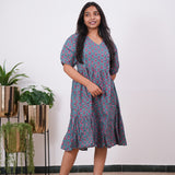 Turquoise V neck cotton dress