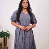 Turquoise V neck cotton dress