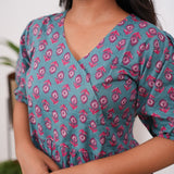Turquoise V neck cotton dress