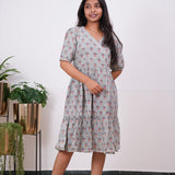 Powder blue V neck cotton dress