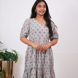 Powder blue V neck cotton dress