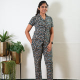 Peacock blue pebble knitted cotton night suit