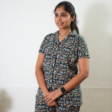 Peacock blue pebble knitted cotton night suit