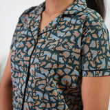 Peacock blue pebble knitted cotton night suit