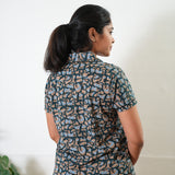 Peacock blue pebble knitted cotton night suit