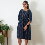 Dark blue v neck cotton  dress