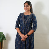 Dark blue v neck cotton  dress