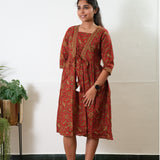 Crimson V neck cotton dress