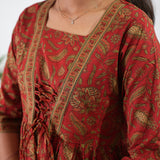 Crimson V neck cotton dress