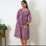Purple v neck cotton dress