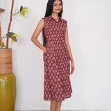 Dark maroon cotton shirt dress(attached sleeves)