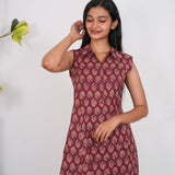 Dark maroon cotton shirt dress(attached sleeves)