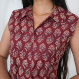 Dark maroon cotton shirt dress(attached sleeves)