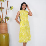 Lemon yellow mandarin cotton shirt dress(attached sleeves)
