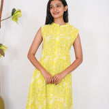 Lemon yellow mandarin cotton shirt dress(attached sleeves)