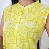 Lemon yellow mandarin cotton shirt dress(attached sleeves)