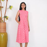Peach mandarin collar cotton shirt dress(attached sleeves)