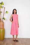 Peach mandarin collar cotton shirt dress(attached sleeves)
