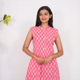 Peach mandarin collar cotton shirt dress(attached sleeves)