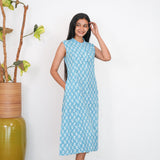 Sky blue mandarin cotton shirt dress(attached sleeves)