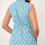 Sky blue mandarin cotton shirt dress(attached sleeves)