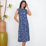Indigo mandarin cotton shirt dress(attached sleeves)