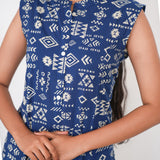 Indigo mandarin cotton shirt dress(attached sleeves)