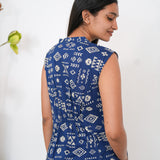 Indigo mandarin cotton shirt dress(attached sleeves)
