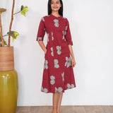 Red mandarin cotton shirt dress